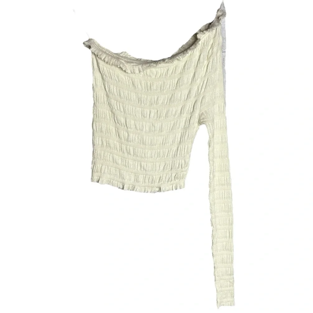 Free People one shoulder shirt shirred NWT ivory white women’s xs Textured Top